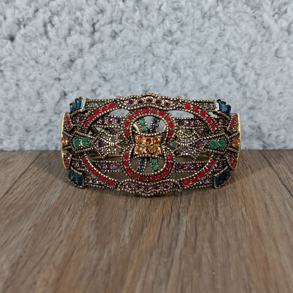 Heidi Daus Multicolor Art Deco Bangle Bracelet Gold-Tone Hinged Cuff